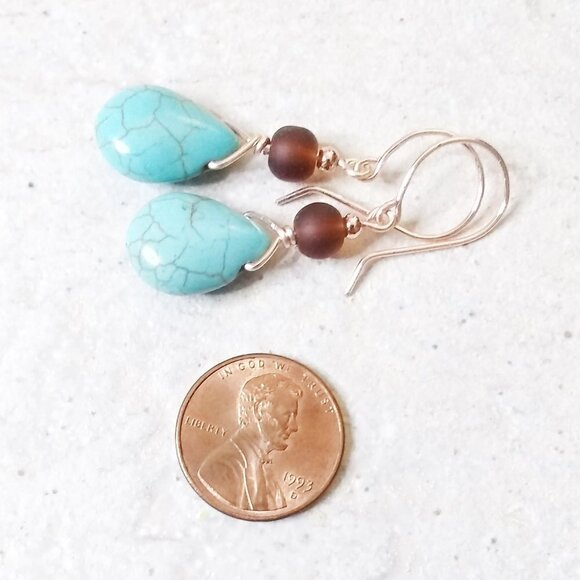 🎁🎁🎁 GIFT WORTHY ~ Beaded Bracelet + Earring Set! Turquoise + Brown + Rosegold - Picture 3 of 8